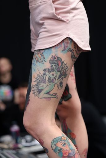 Krakow, Poland -  June 11, 2022: Unidentified  participant at 15th Tattoofest Convention in Cracow. One of the most prestigious tattoo festivals. 
