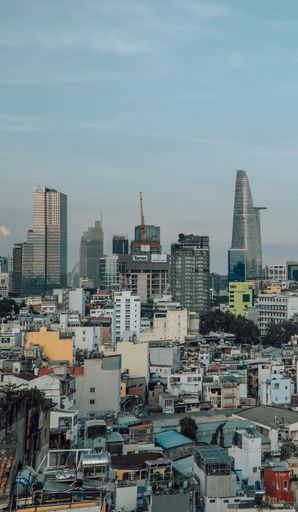 An amazing vertical view of District 1 of Saigon in Ho Chi Minh City, Vietnam