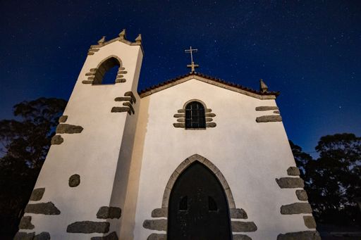 A low angle shot of a chapel from the village of Villa-Cha located in Esposende, Braga, Portugal