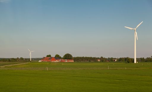 A daytime view of wind power generators nearby Helsingborg, Sweden