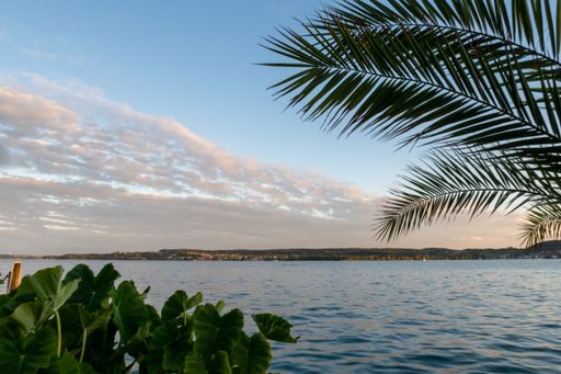 lake constance, german name: bodensee in the evening sun, shot taken in the city Uberlingen, Ueberlingen, Germany