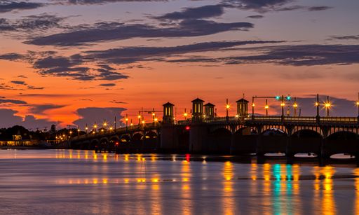 Beautiful view with a sunrise of the Bridge of Lions, St. Augustine Florida
