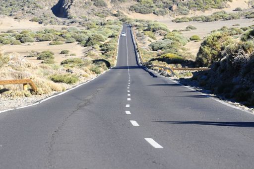 Desert Lonely Road Landscape in Volcan Teide National Park, Tenerife, Canary Island, Spain