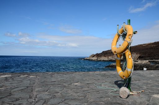 Yellow Life Saver on a Pier in Canary Islands el Hierro Spain