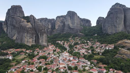 A beautiful aerial view of the town of Kalabaka, Greece