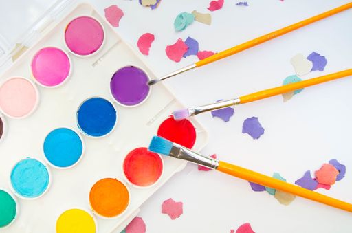 A closeup shot of paint for drawing with brushes