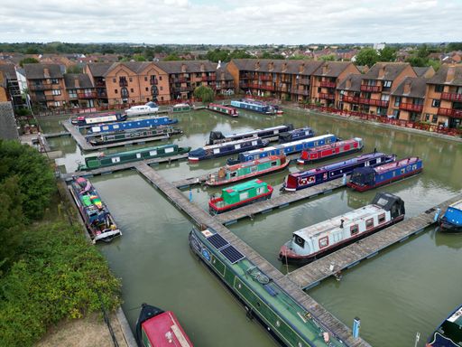 An aerial view of barges in the harbour in Trowbridge, Wiltshire