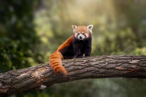 A beautiful shot of a cute red panda on a tree