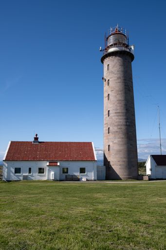 Borhaug, Norway - May 30, 2022: Lista Lighthouse (Lista fyr) is a coastal lighthouse located at the western side of the peninsula. Northwest of Vestby