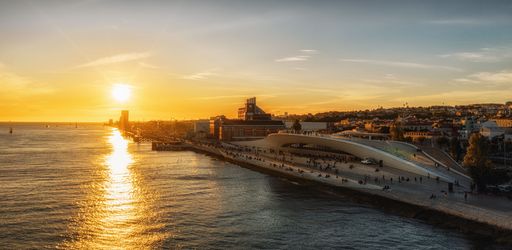 A beautiful bright sunset over the coastline of Lisbon