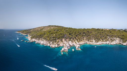 Italy, August 2022: aerial view of the archipelago of the Tremiti islands in Puglia
