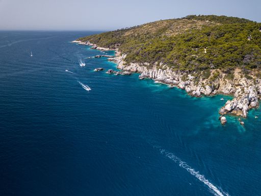Italy, August 2022: aerial view of the archipelago of the Tremiti islands in Puglia
