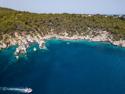 Italy, August 2022: aerial view of the archipelago of the Tremiti islands in Puglia