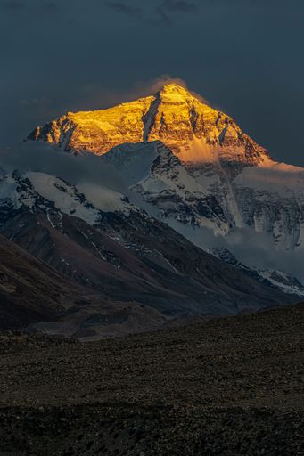 A vertical shot of the Mount Everest in Xigaze Everest National Park, Tibet, China.