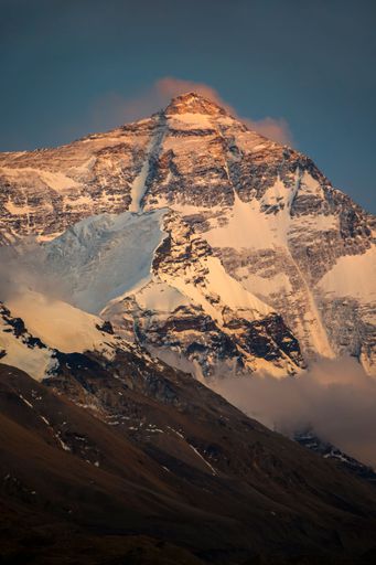 A vertical shot of the Mount Everest in Xigaze Everest National Park, Tibet, China.