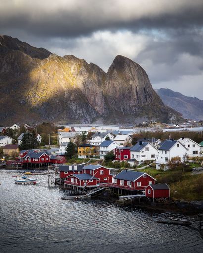 A beautiful landscape from Reine fishing village in autumn season, Lofoten islands, Norway