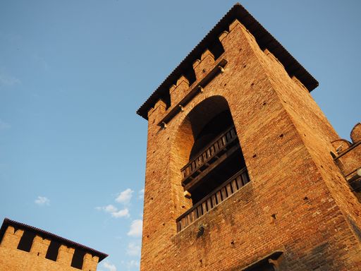 A low angle shot of stony castle with balcony in Castelvecchio