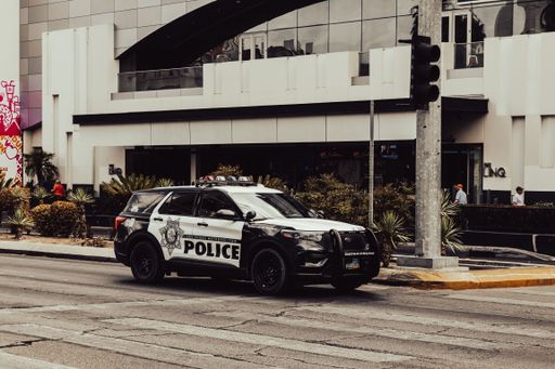 The police car parked in the street in Las Vegas