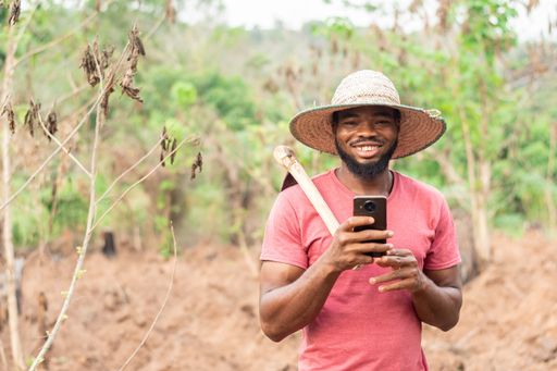 african farmer checking his phone