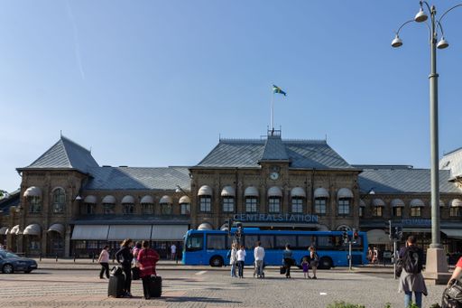 The facade of the historical central train station in Gothenburg, Sweden