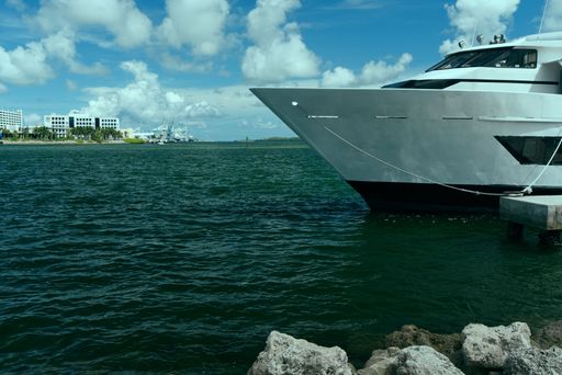 Picture showing Bay with boat in foreground at Bayfront Park Miami