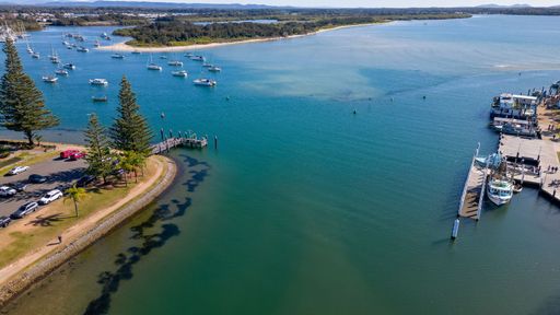 An aerial view of Port Macquarie in New South Wales, Australia, in sunny weather