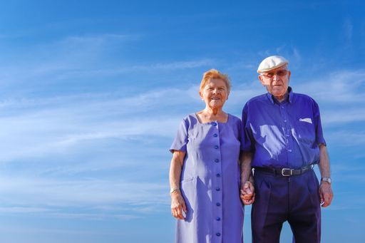 A happy elderly Caucasian couple together