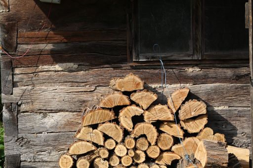 A close up shot of tree logs stacked on each other