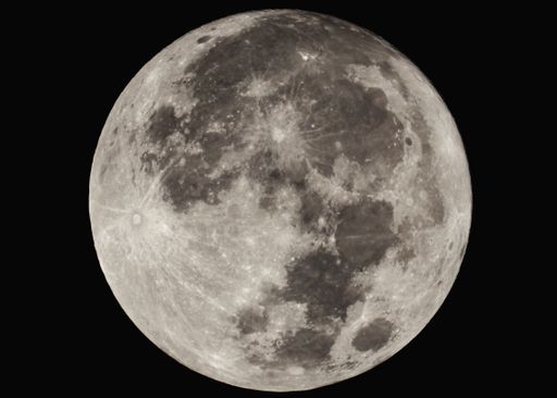 A closeup of the grey supermoon on a black background