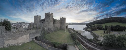 A panoramic shot of a mesmerizing view of Conwy Castle in North Wales