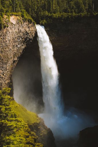 A vertical shot of Helmcken Falls waterfall in Canada