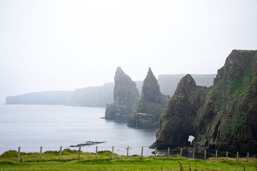 A view of the Duncansby Head mainlands in Scotland during the foggy weather