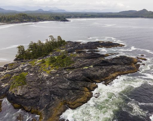 An aerial shot of an island