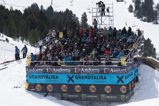 El Tarter, Andorra. 29 March 2019 : Snowboarder participating in the Total Fight 2019 Grandvalira Andorra.