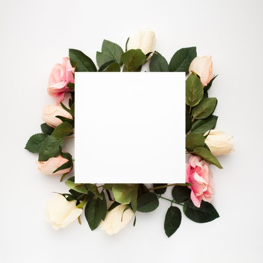 A blank piece of paper surrounded by roses