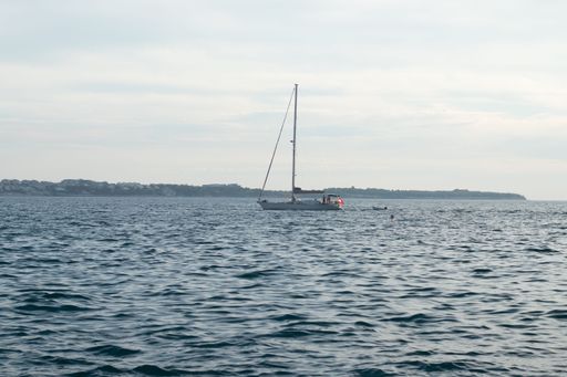 A sailboat sailing on clear blue water