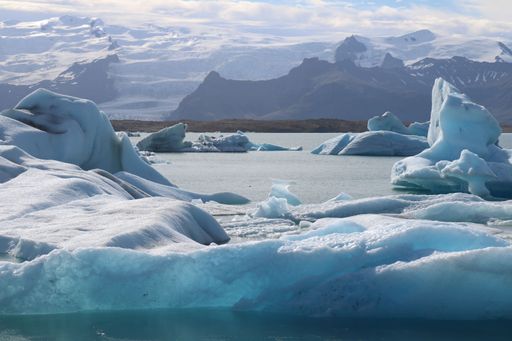 A beautiful shot of ice and glaciers on the frozen water of Jokulsarlon, Iceland