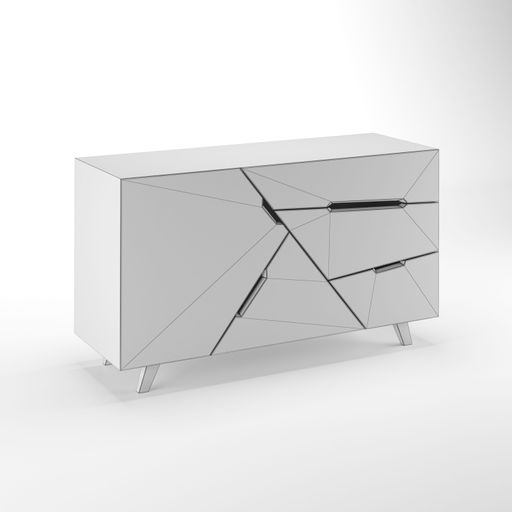 modern minimal furniture with white background studio style, its mixer of different wooden vs concrete textures, some are wireframe and pink furniture