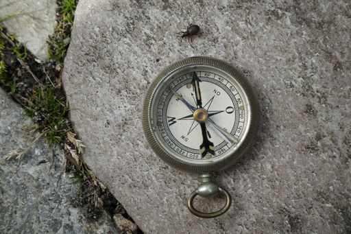 A selective focus shot of pocket old compass