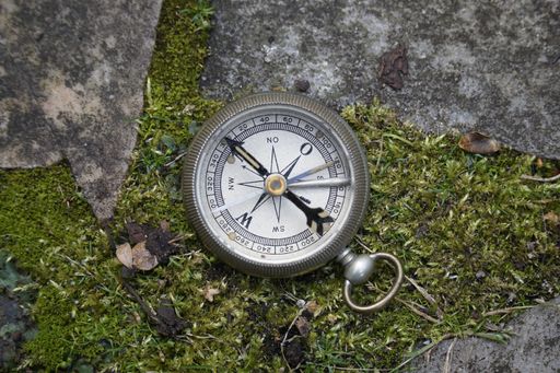 A selective focus shot of pocket old compass