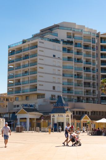 Canet en Roussillon, France: June 21, 2020: Sunny day in the tourist town of Canet en Roussillon in France on the Mediterranean Sea.