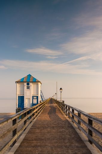 A vertical shot of a tower on the Lubmin pier on the Baltic Sea in Germany