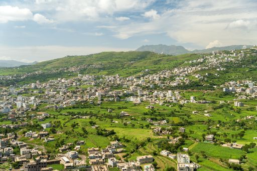 A scenic shot of the houses in the valley of Ibb city, Yemen