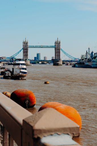 A vertical shot of the Tower Bridge in London