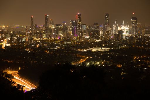 The illuminated Brisbane cityscape from Mount Coot-Tha