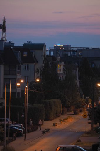 A vertical shot of the evening street in the city