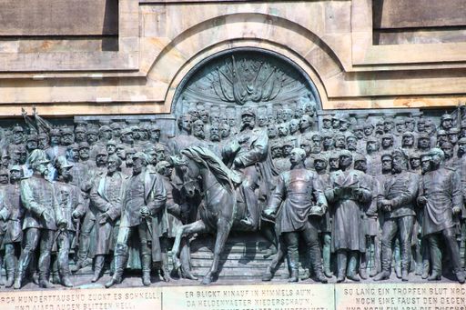 A closeup of Niederwald monument in Ruedesheim on the Rhine on sunny day, Germany