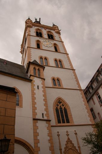 A vertical low angle shot of the Saint Gangolf's church in Trier, Germany