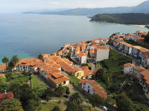 an aerial view of the Coastal village Lastres in Asturias Colunga Spain