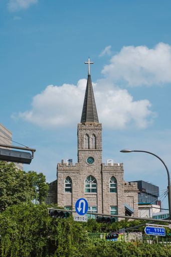A vertical shot of a beautiful church in South Korea